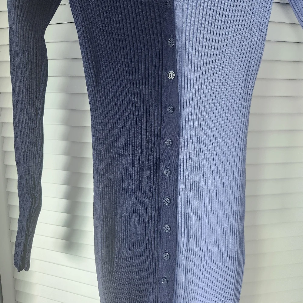 STAUD SHOKO Two-Tone Ribbed Button-Front Maxi Dress - Lavender & Navy - Picture 2 of 6